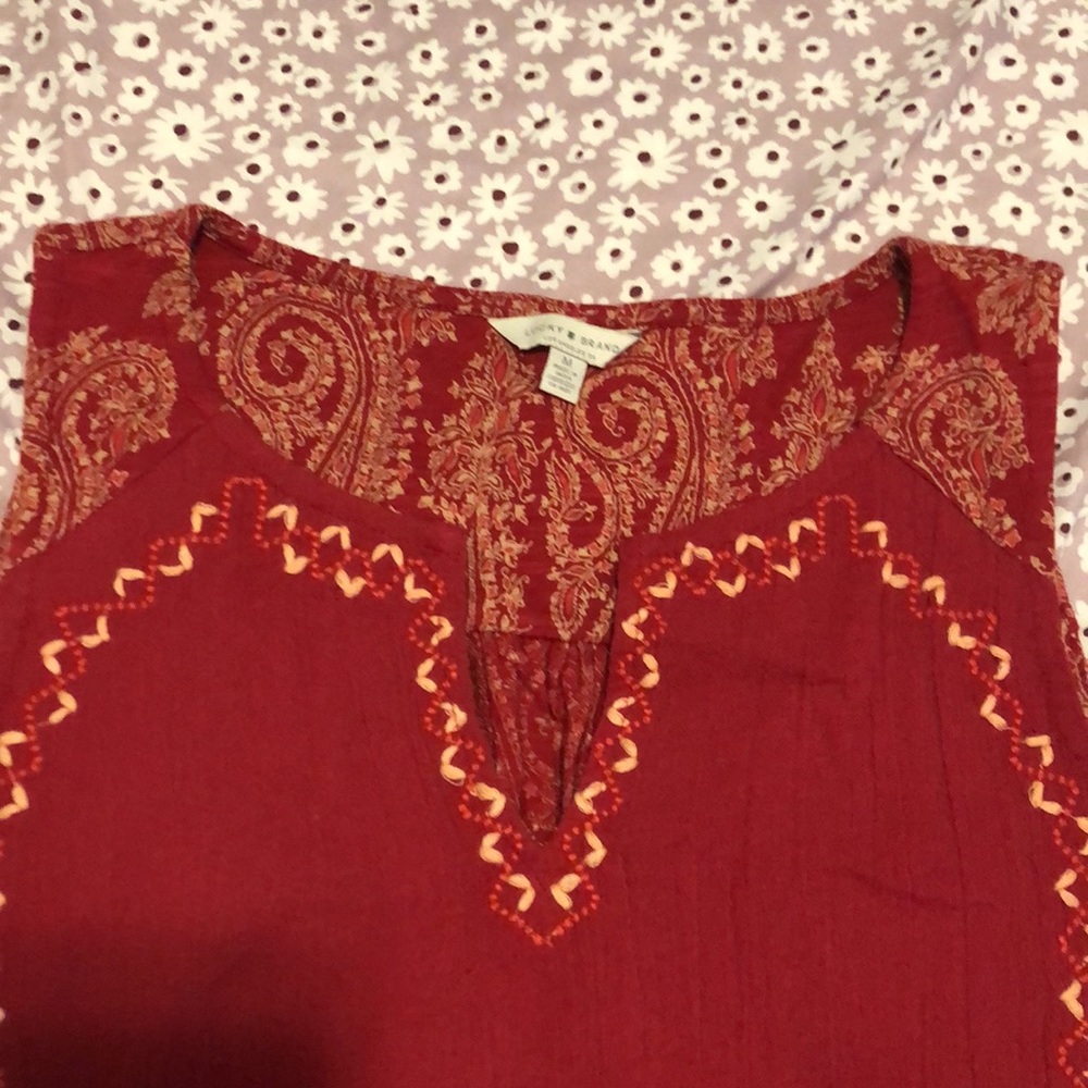 Lucky Brand Embroidered Woven Mix Tank Blouse Womens Size M - Picture 4 of 13